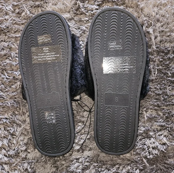 Karl Lagerfeld Black Furry Slides Sequined Slippers - Size 8 🖤 NWOT - Picture 7 of 7